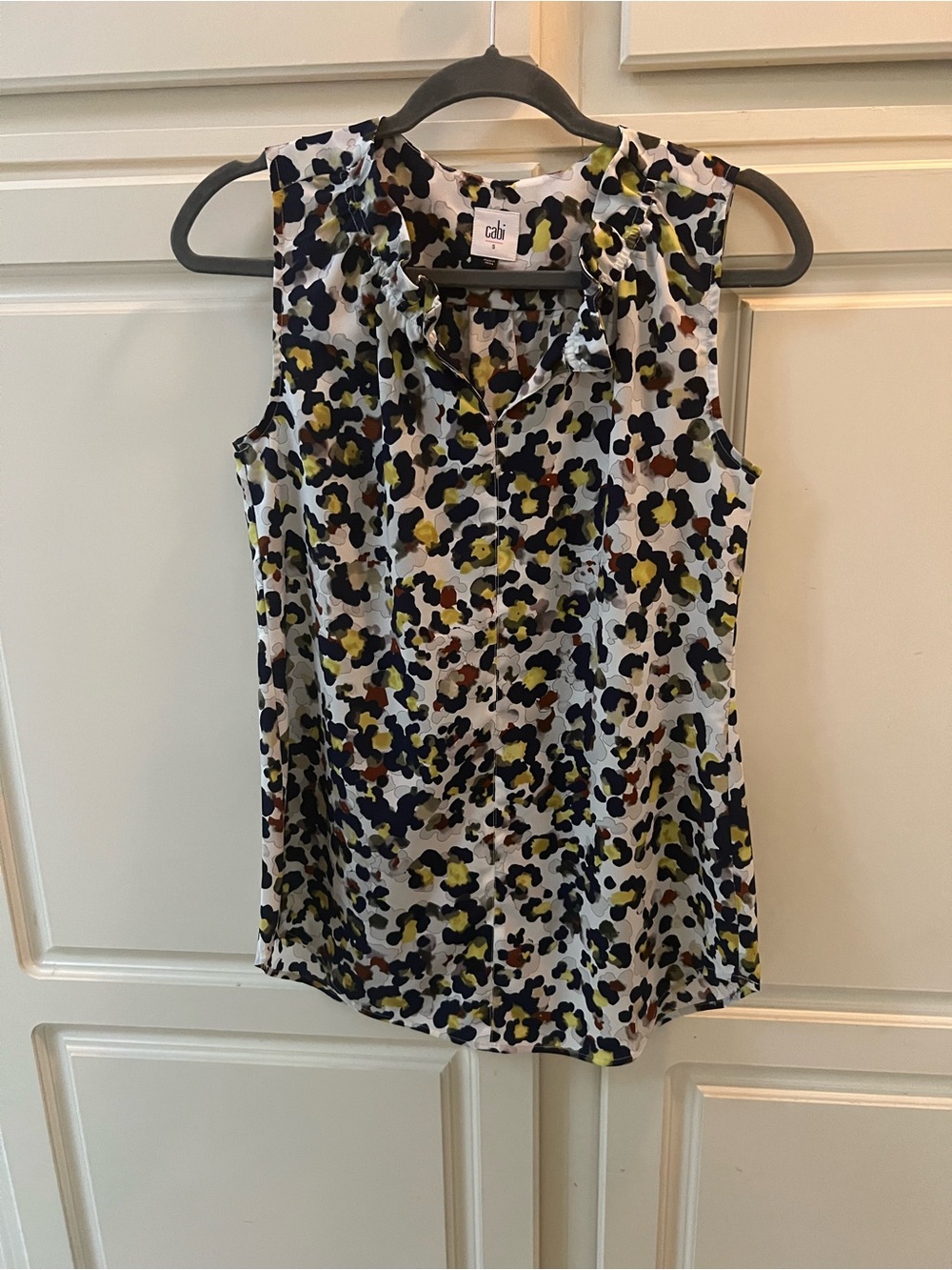 CAbi Sleeveless Ruffle Collar Camisole - White, Navy, Yellow, Brown